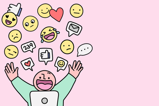 Social media mania background, influencer cartoon illustration