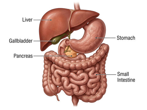 Human digestive system organs illustration isolated on white background