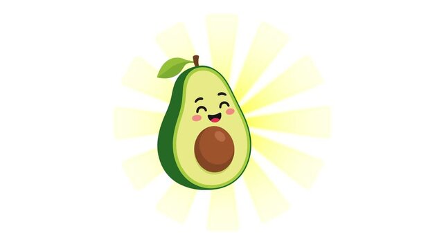 Avocado animated sparkling with sunburst light ray healthy food in 4k isolated on white background