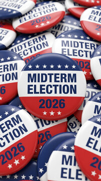 Election usa midterm campaign button badge election usa midterm campaign button badge patriotic red. us united america vote ballot 2026. government politic democracy candidate, patriotic banner