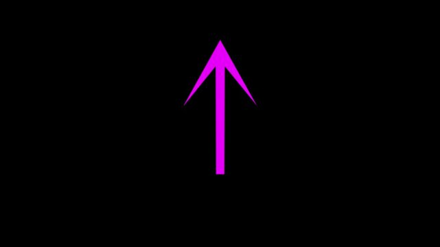 Minimalist white arrow pointing upwards on black background, simple directional animation pointer.
