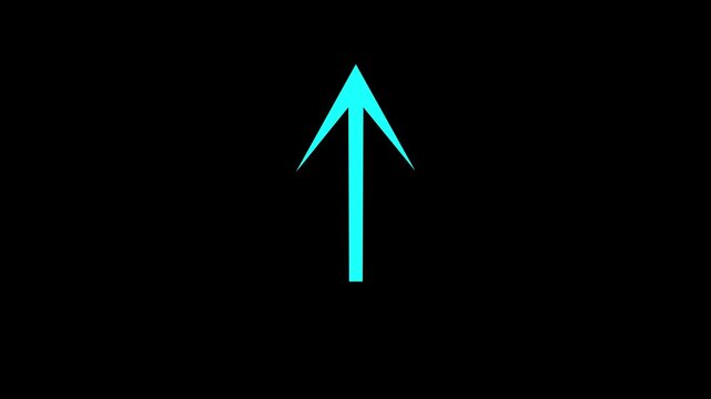 Minimalist white arrow pointing upwards on black background, simple directional animation pointer.
