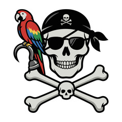 Fototapeta premium Pirate skull with parrot and crossbones