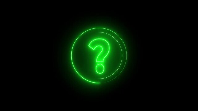 Glowing neon  color Question mark sign icon animation circle confusion mark quiz sign symbol problem sign on black background. motion graphics of concept. 4k video