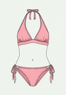 Pink two-piece bikini swimsuit on female silhouette.