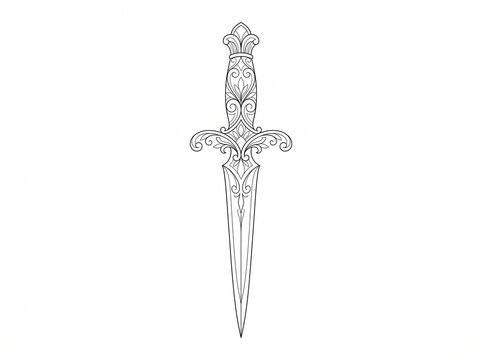 Ornamental dagger tattoo with decorative filigree line art