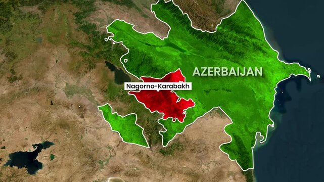 Azerbaijan map highlighting Nagorno-Karabakh region in motion video footage