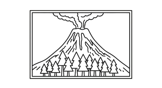 Volcano Eruption Illustration Line Art