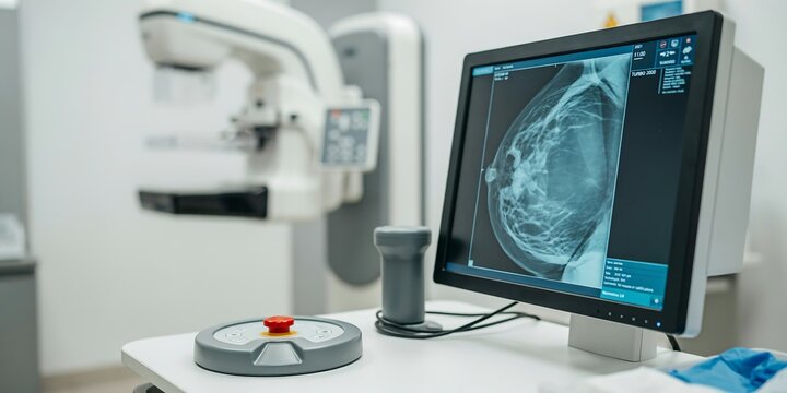 Digital Mammography Machine and Display Screen in Medical Clinic Room