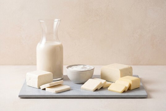 Selection of Plant Based Dairy Alternatives on Table