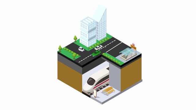 Isometric Underground Metro Station and City Transport Infrastructure Concept 3d animation cartoon
