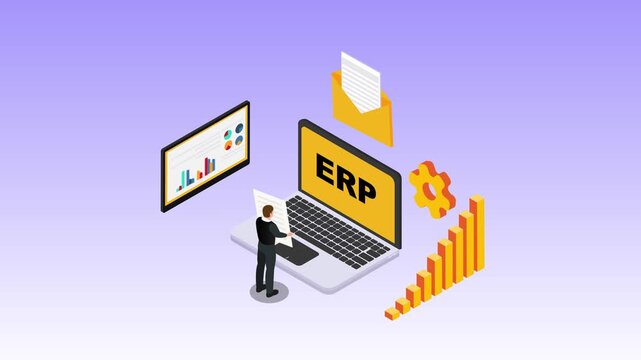 Enterprise Resource Planning ERP System Integration 3d animation cartoon
