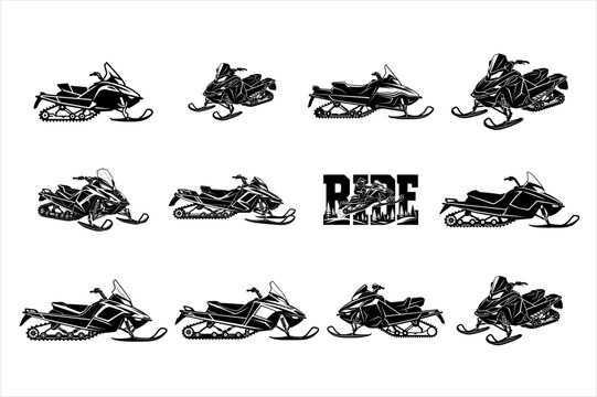 Snowmobile Winter Sport Vehicle Silhouette Set