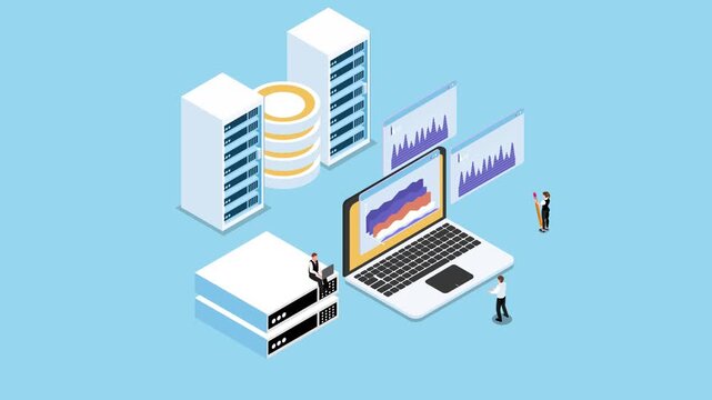 Data Science and Server Analytics Concept 3d animation cartoon