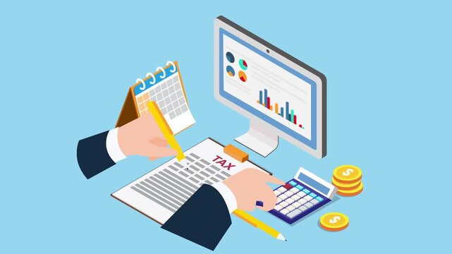 Tax Payment and Financial Accounting Concept 3d animation cartoon