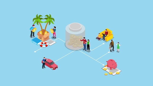 Financial Planning and Budget Allocation Flowchart Concept 3d animation cartoon