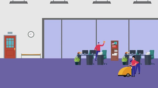 Janitors Cleaning Modern Corporate Office Interior Commercial Service Concept cartoon animation