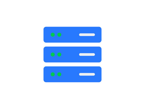 Minimalist blue flat icon representing a stack of three digital servers