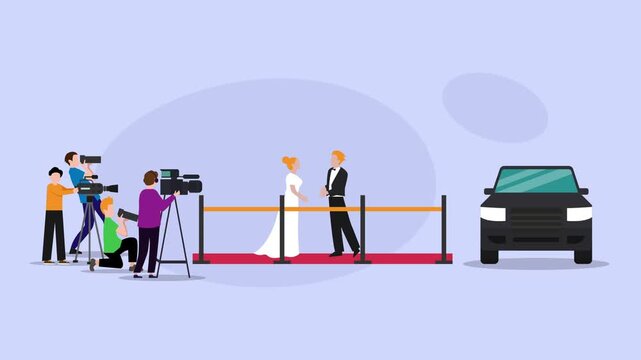 Celebrity Couple Posing on Red Carpet Event for Photographers and Paparazzi cartoon animation