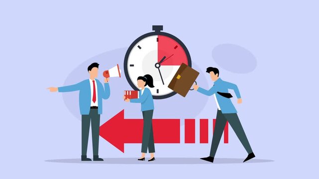 Boss Shouting Through Megaphone at Employees Hurrying Against Deadline cartoon animation