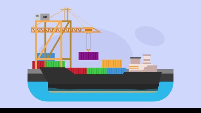 Cargo Ship Loading Containers at Port Terminal cartoon animation