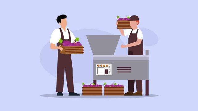 Grape Processing and Wine Production Machinery cartoon animation