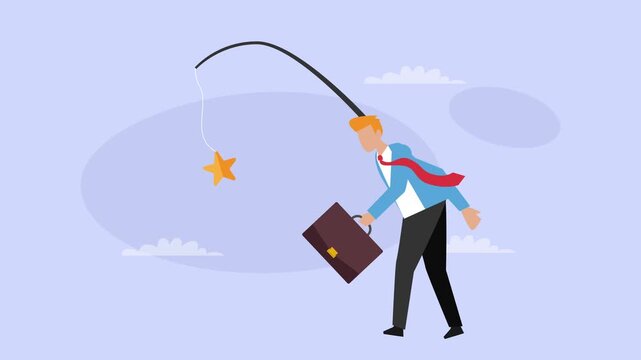 Businessman Chasing Star Attached to Rod Concept cartoon animation