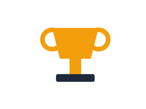 A flat illustration of a golden trophy cup on a dark blue base