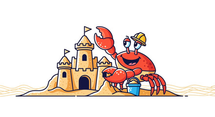 Naklejka premium cartoon crab building sandcastle