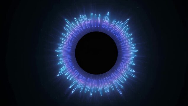 Blue neon audio equalizer circle pulsing on black background