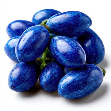 Fresh Blue Honeysuckle Berries on White Background