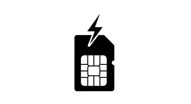 Vector illustration of sim card icon with a lightning bolt symbol on a transparent background