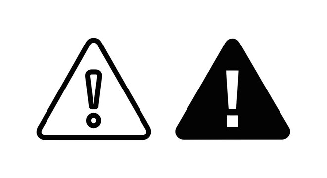 Vector illustration of warning sign icons set, exclamation mark in triangle on a transparent background