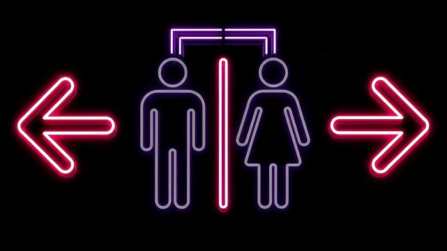 Neon Restroom Signage Man Woman Toilet Direction Arrow Animation