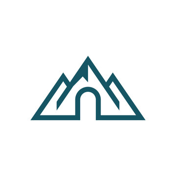 Minimalist Mountain Peak with Tunnel Arch Entrance Vector Illustration