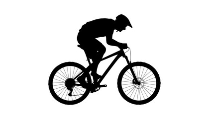 Fototapeta premium Downhill mountain biker profile silhouette vector featuring side view of a cyclist in racing stance riding an off road bicycle