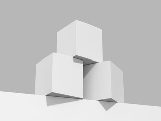 White product boxes mockup stacked 3D render with shadows © impro-studio