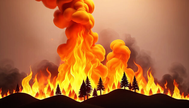 Wall of flames wildfire illustration