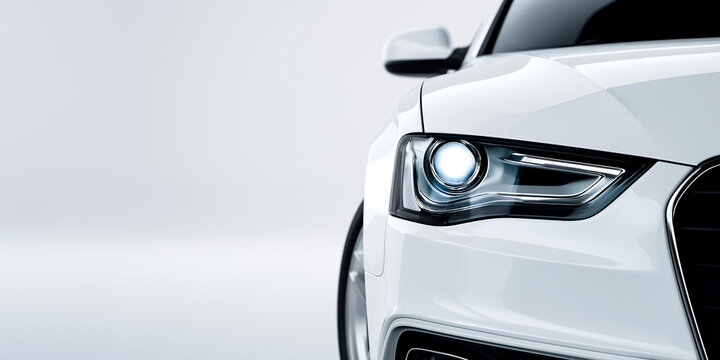 3D Render Closeup of White Modern Sports Car on Isolated White Background