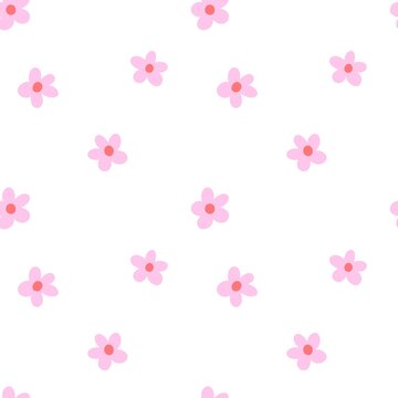 Pink Flower Ditsy Seamless Pattern Illustration on White Background
