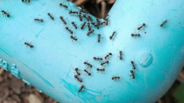 Many Individuals Moving Across a Blue Plastic Pipe