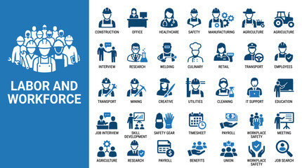 Naklejka premium Professional labor and workforce icons representing various industries