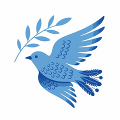 Fototapeta premium Blue Dove Flying with Olive Branch Illustration