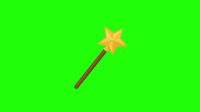 Magic wand animated sparkling star wizard stick fairy tale in 4k green screen background