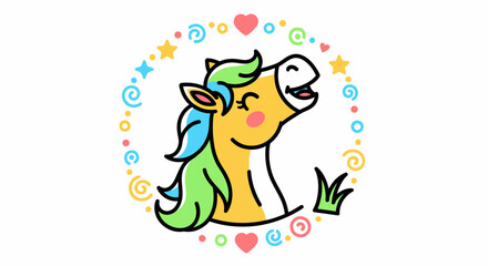 Fototapeta premium colorful cartoon horse with decorations