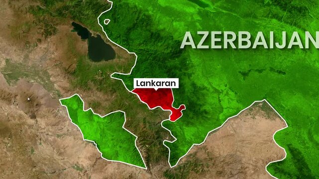 Azerbaijan map animation showing Lankaran region highlighted in red motion clip