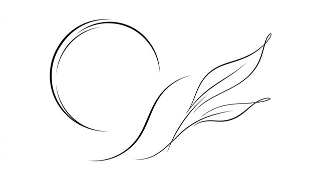 Minimalist continuous line art design featuring elegant leaves and a circular form on white background botanical minimalist continuous