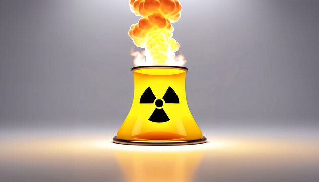 Burning nuclear plant warning symbol illustration