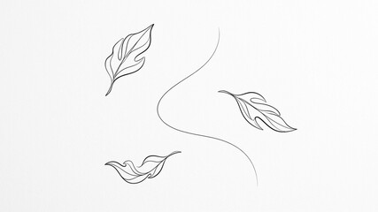 Naklejka premium Minimalist line art illustration featuring falling autumn leaves and a delicate curving dashed trajectory line minimalist trajectory