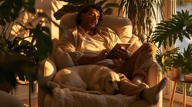 Cozy Home Moments with Labrador and Reading Tablet